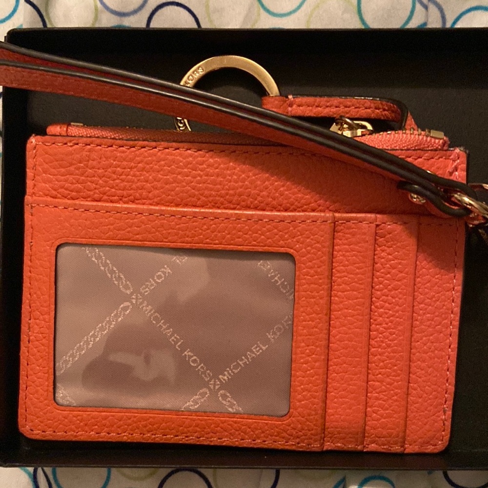 Michael Kors small logo coin wristlet in coral